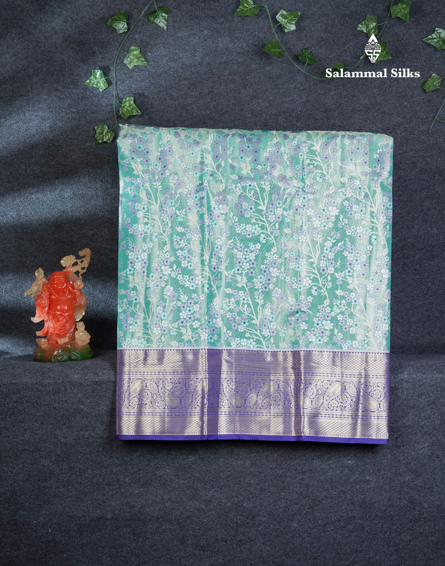 Semi Silk Pattu Pavadai Tissue (Sea Green) With Contrast Violet  Blouse 45"