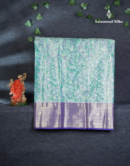 Semi Silk Pattu Pavadai Tissue (Sea Green) With Contrast Violet  Blouse 45"