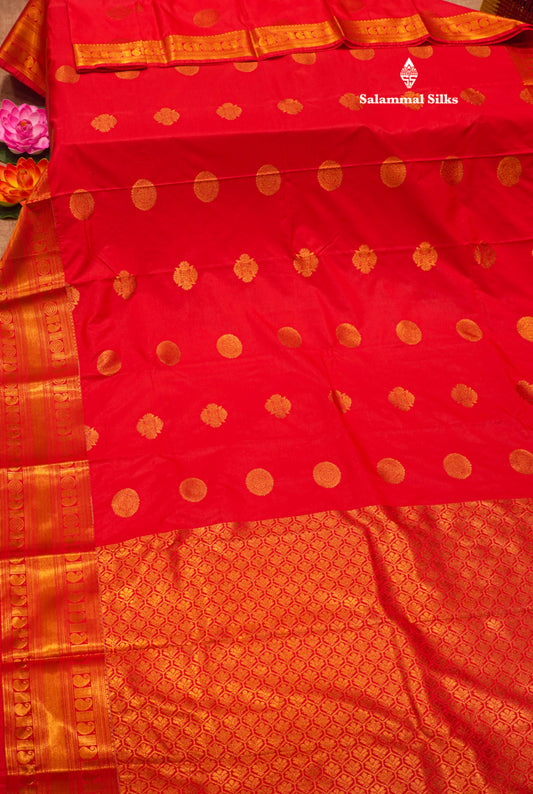 Red Colour Semi Silk Saree With Copper Zari Border