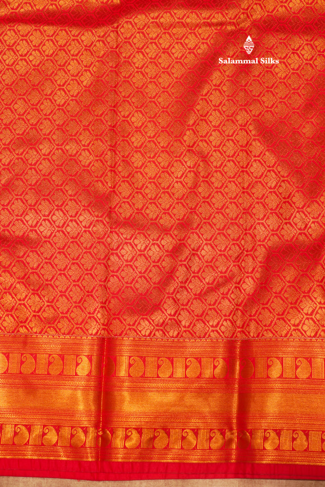 Red Colour Semi Silk Saree With Copper Zari Border