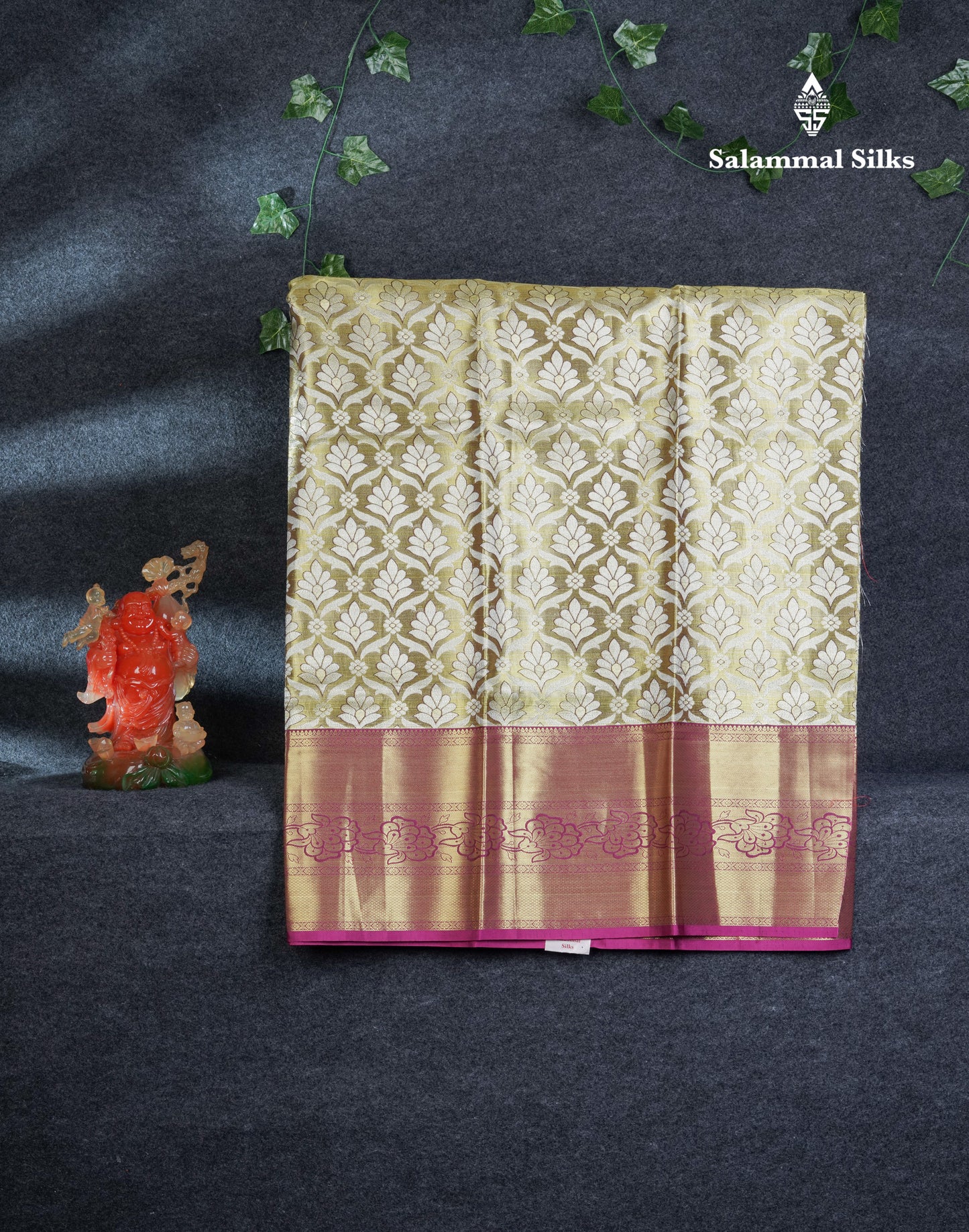 Semi Silk Pattu Pavadai ( Gold Tissue ) With Magenta Border  44"