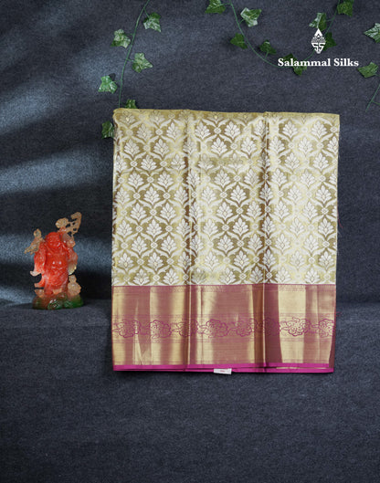 Semi Silk Pattu Pavadai ( Gold Tissue ) With Magenta Border  44"