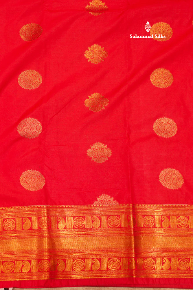 Red Colour Semi Silk Saree With Copper Zari Border