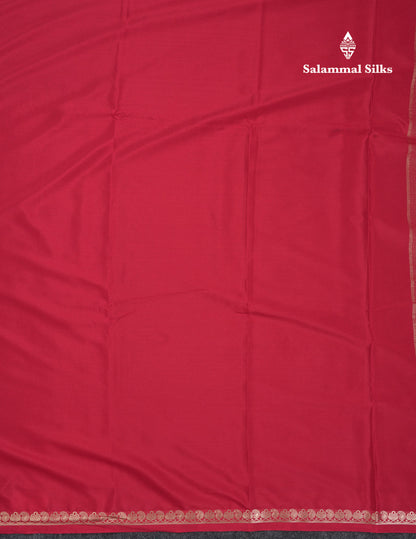 Beautiful Chilly Red Plain Semi Mysore Silk Saree With Small Traditional Zari Border