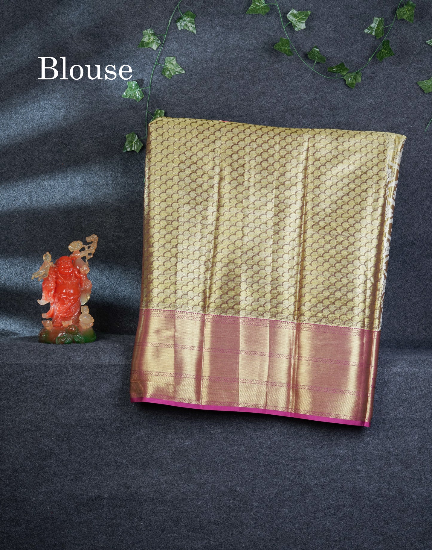 Semi Silk Pattu Pavadai ( Gold Tissue ) With Magenta Border  44"