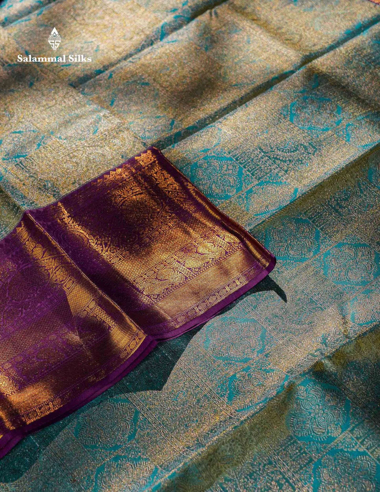 Beautiful Light Blue Tissue Bridal Pure Kanjivaram Silk Saree With Contrast Dark Purple Traditional Evening Morning Border