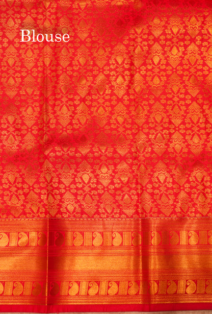 Red Colour Semi Silk Saree With Copper Zari Border