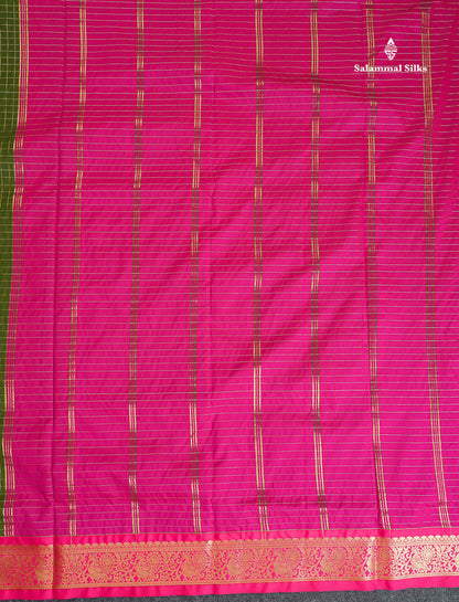 Semi Silk Saree - Brinjal Colour Body Checks With Contrast Pink Border | 9.5 Yards