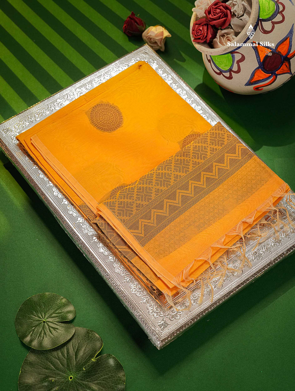 Cora Cotton Saree - Yellow Colour Body Thread Butta With Blouse