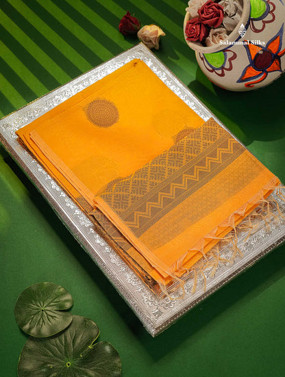 Cora Cotton Saree - Yellow Colour Body Thread Butta With Blouse