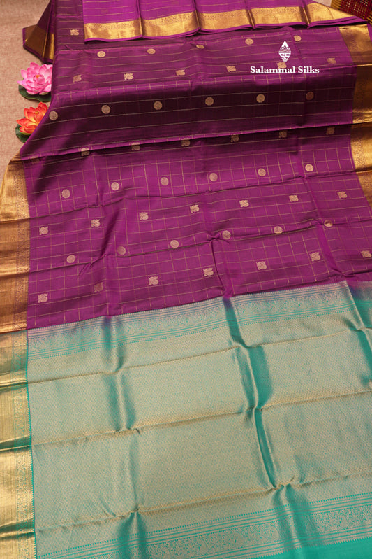 Violet Colour Pure Kanjivaram Silk Saree With Gold Zari Border