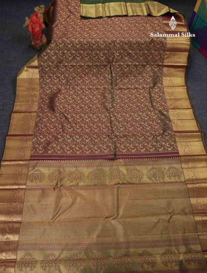Beautiful Dual Tone Green Bridal Pure Kanjivaram Silk Saree With Traditional Border