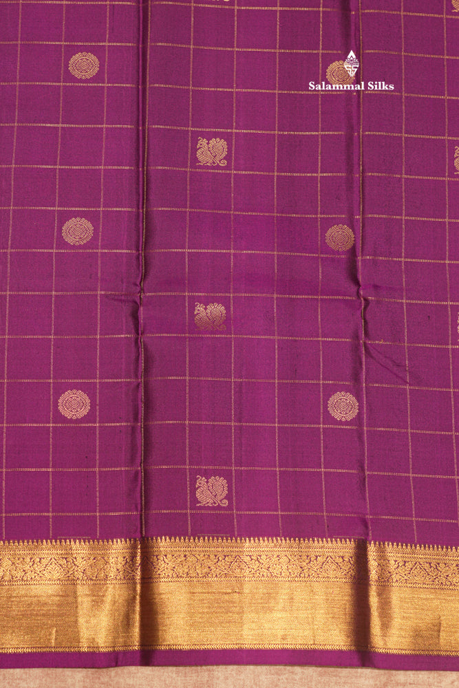 Violet Colour Pure Kanjivaram Silk Saree With Gold Zari Border