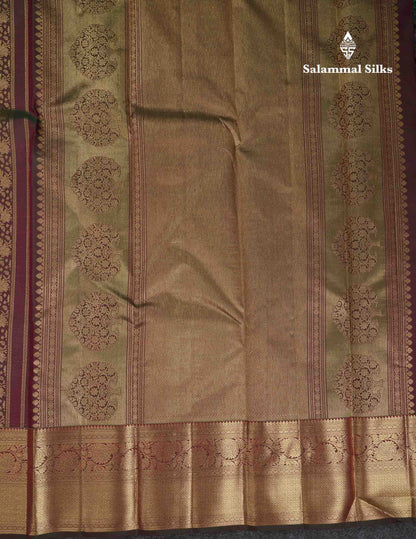 Beautiful Dual Tone Green Bridal Pure Kanjivaram Silk Saree With Traditional Border
