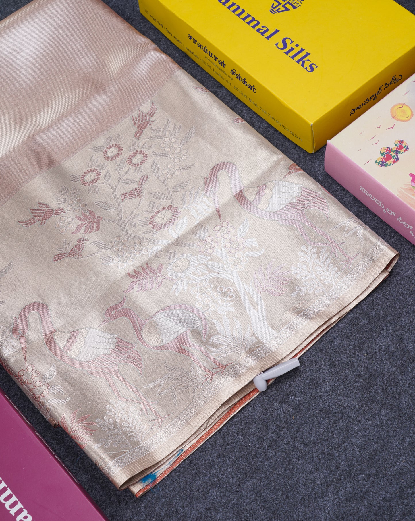 Light Pink Bridal Semi Silk Saree With Contrast Peach Evening Morning Border