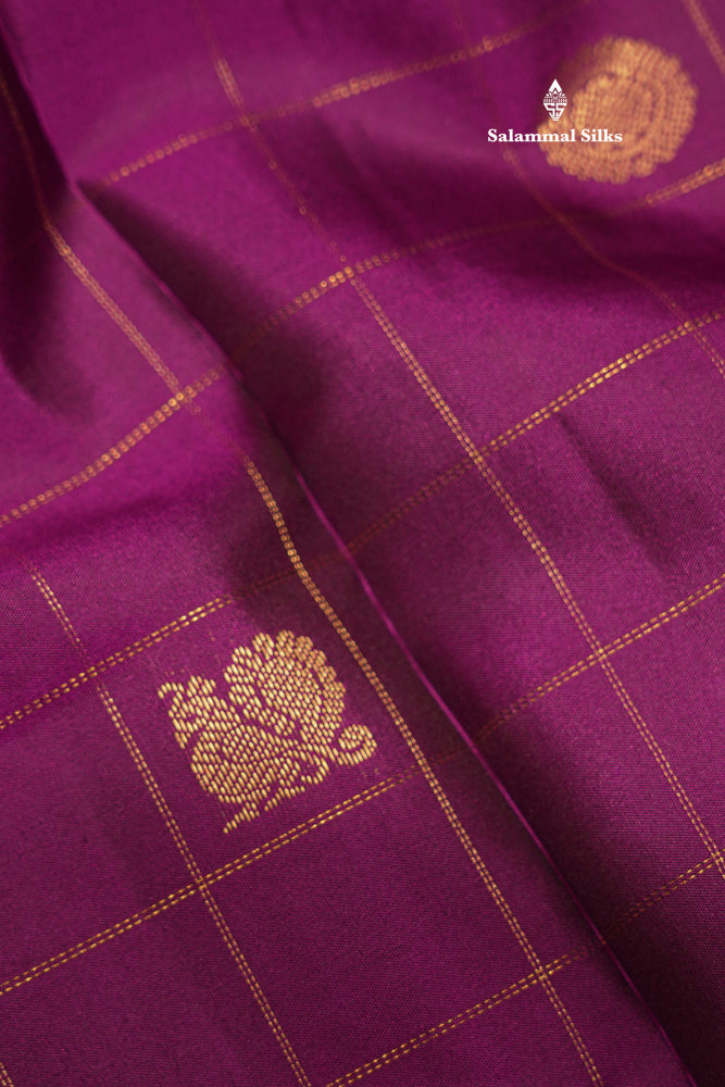Violet Colour Pure Kanjivaram Silk Saree With Gold Zari Border