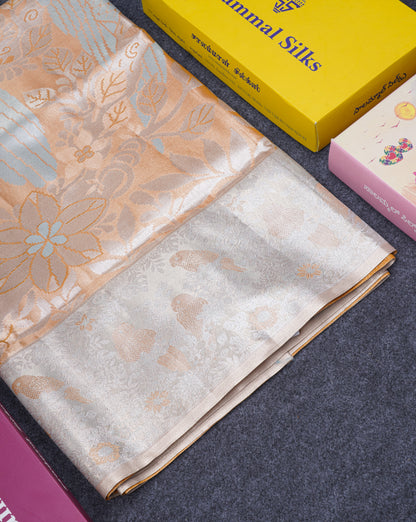 Light Chocolate Bridal Semi Silk Saree With Contrast Light Green Evening Morning Border