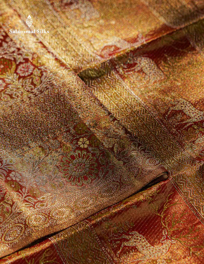 Beautiful Light Orange Tissue Bridal Menakari Work Pure Kanjivaram Silk Saree With Fancy Border