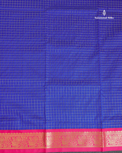 Semi Silk Saree - Brinjal Colour Body Checks With Contrast Pink Border | 9.5 Yards