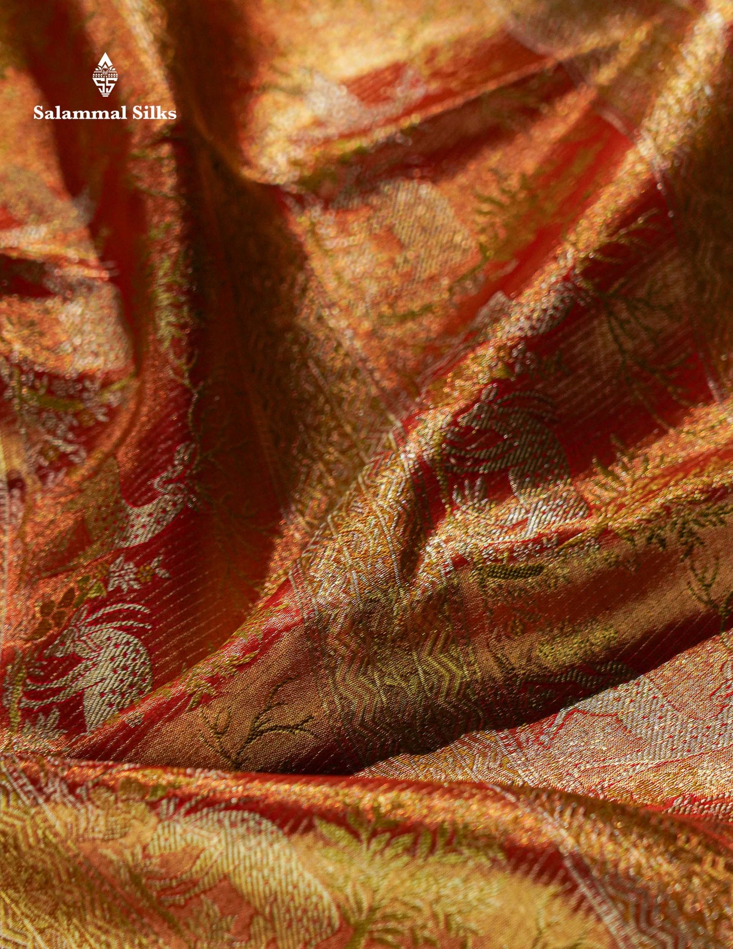 Beautiful Light Orange Tissue Bridal Menakari Work Pure Kanjivaram Silk Saree With Fancy Border