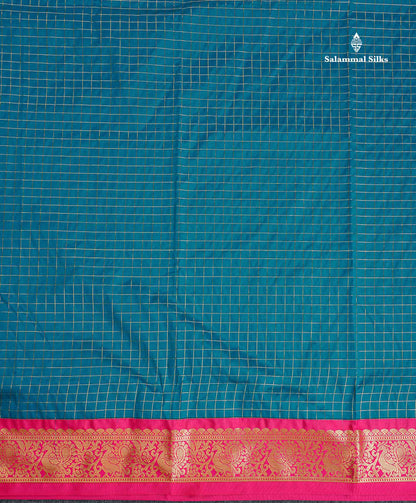 Semi Silk Saree - Brinjal Colour Body Checks With Contrast Pink Border | 9.5 Yards