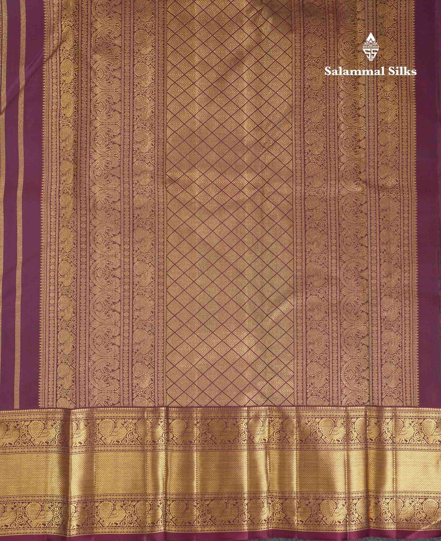 Beautiful Wine Colour Checks & Buttas Bridal 2G Pure Kanjivaram Silk Saree With Traditional Evening Morning Border