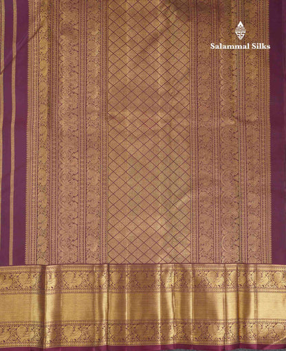 Beautiful Wine Colour Checks & Buttas Bridal 2G Pure Kanjivaram Silk Saree With Traditional Evening Morning Border