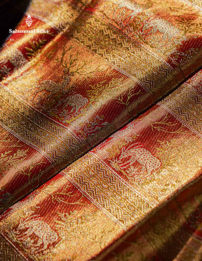 Beautiful Light Orange Tissue Bridal Menakari Work Pure Kanjivaram Silk Saree With Fancy Border