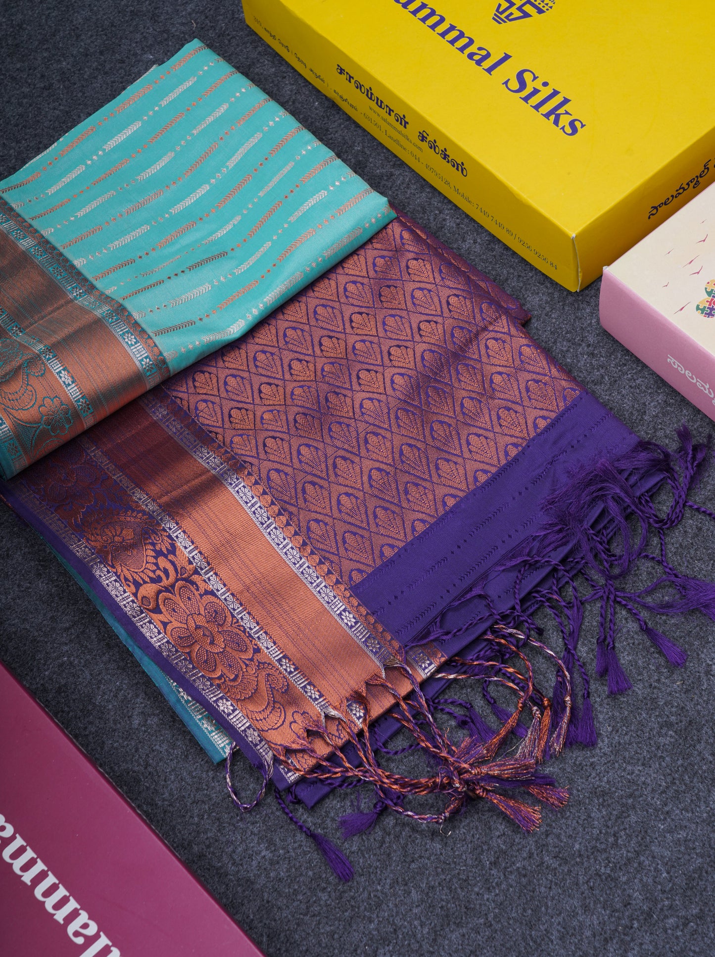 Beautiful Sapphire Blue Semi Soft Silk Saree With Contrast Navy Blue Blouse