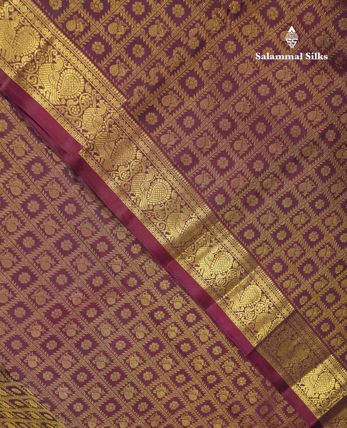 Beautiful Wine Colour Checks & Buttas Bridal 2G Pure Kanjivaram Silk Saree With Traditional Evening Morning Border