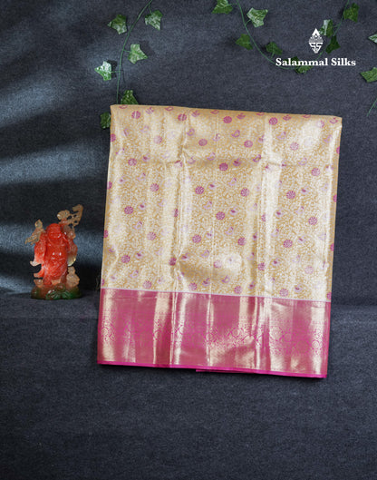 Semi Silk Pattu Pavadai Tissue (Mustard Yellow) With Contrast Magenta Pink Blouse 45"