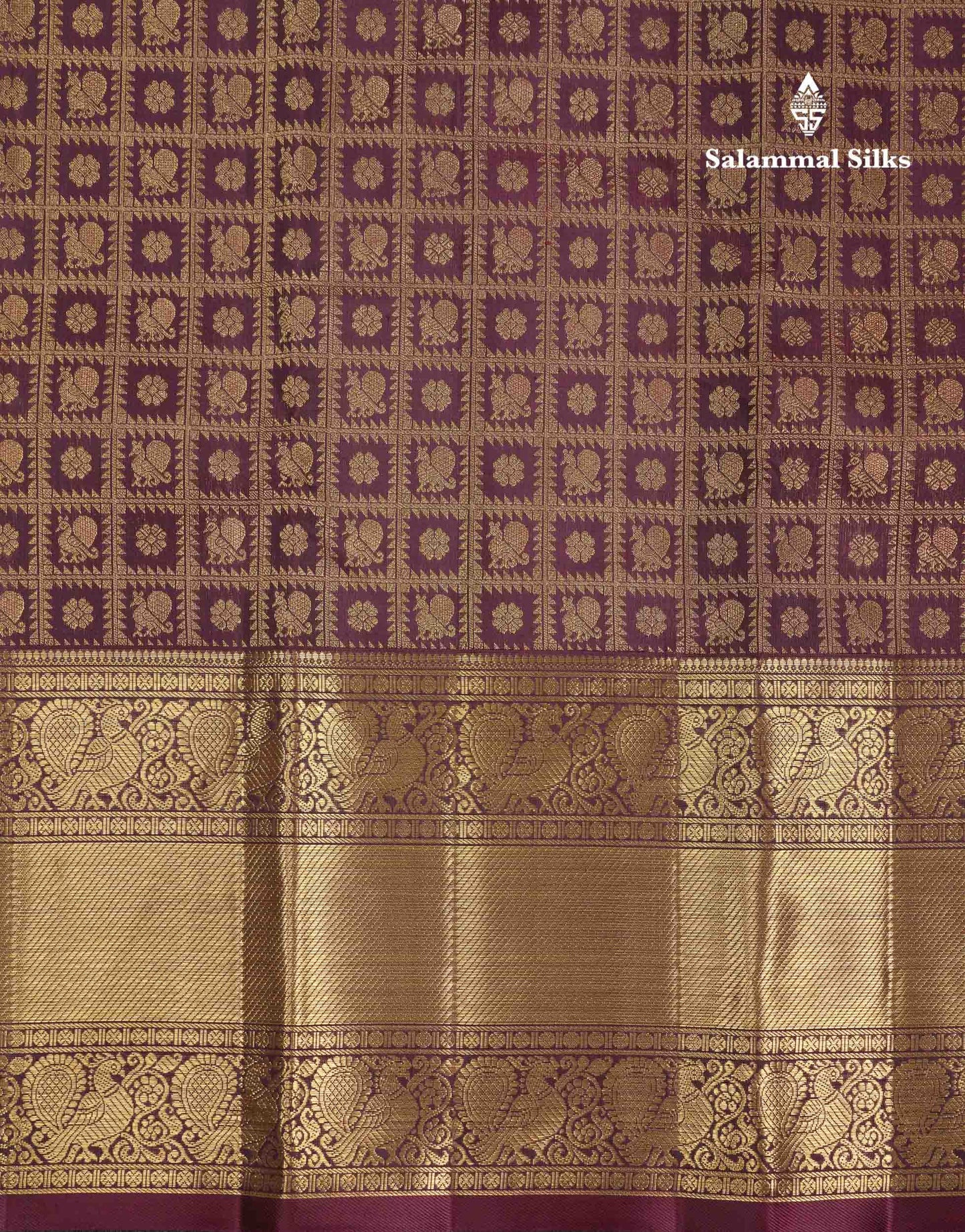 Beautiful Wine Colour Checks & Buttas Bridal 2G Pure Kanjivaram Silk Saree With Traditional Evening Morning Border