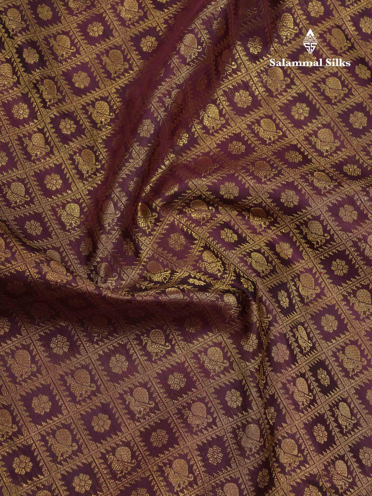 Beautiful Wine Colour Checks & Buttas Bridal 2G Pure Kanjivaram Silk Saree With Traditional Evening Morning Border