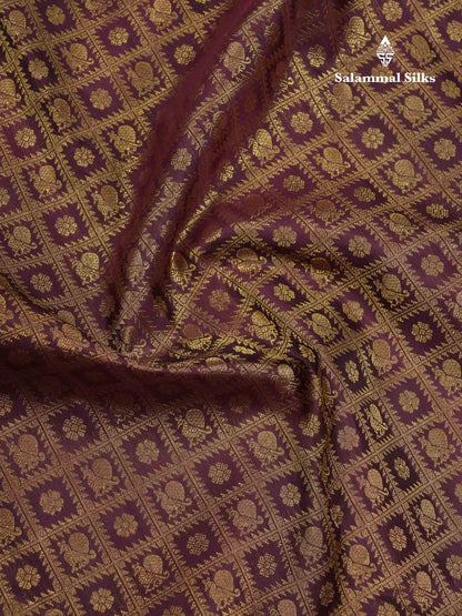 Beautiful Wine Colour Checks & Buttas Bridal 2G Pure Kanjivaram Silk Saree With Traditional Evening Morning Border