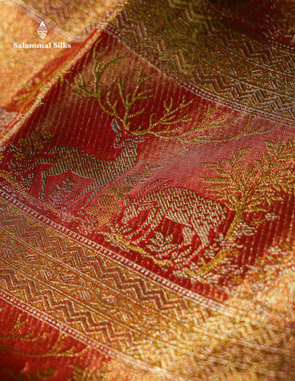 Beautiful Light Orange Tissue Bridal Menakari Work Pure Kanjivaram Silk Saree With Fancy Border