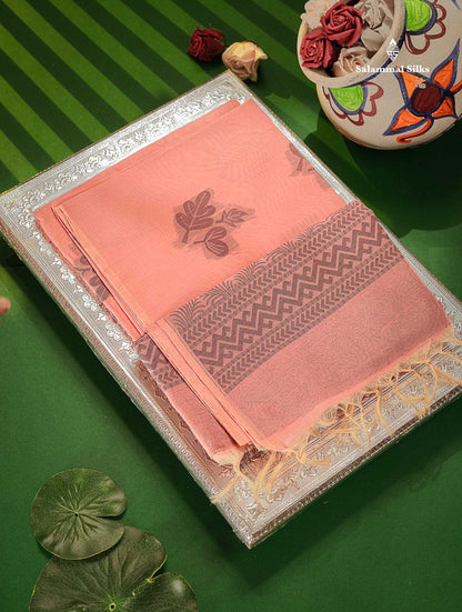 Cora Cotton Saree - Dusky Pink Colour Body Thread Butta With Blouse