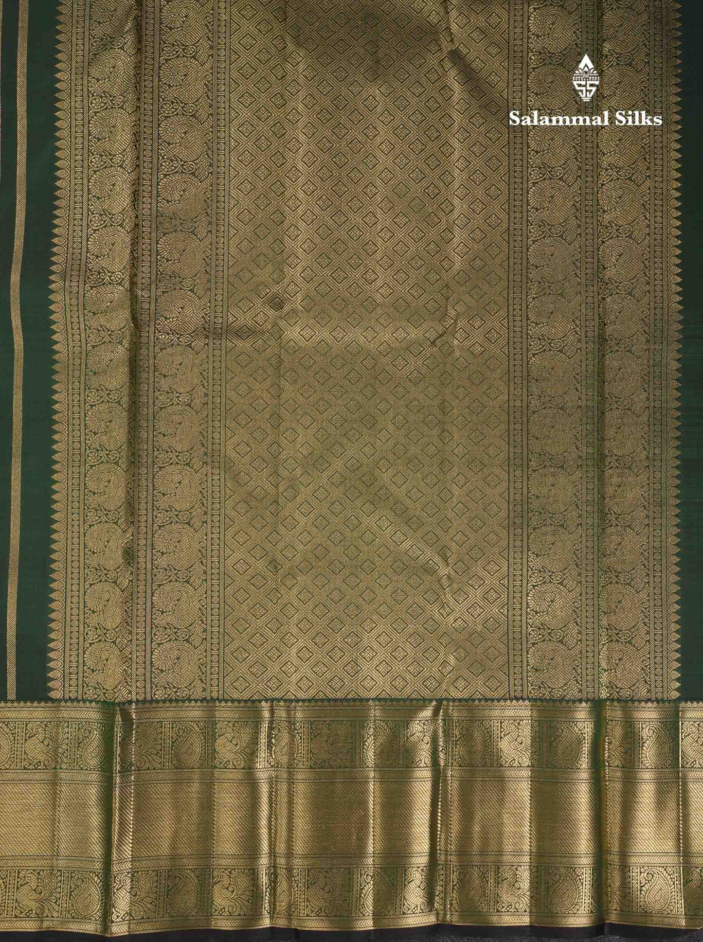 Beautiful Bottle Green Peacock & Chakaram Butta Bridal 2G Pure Kanjivaram Silk Saree With Traditional Evening Morning Border