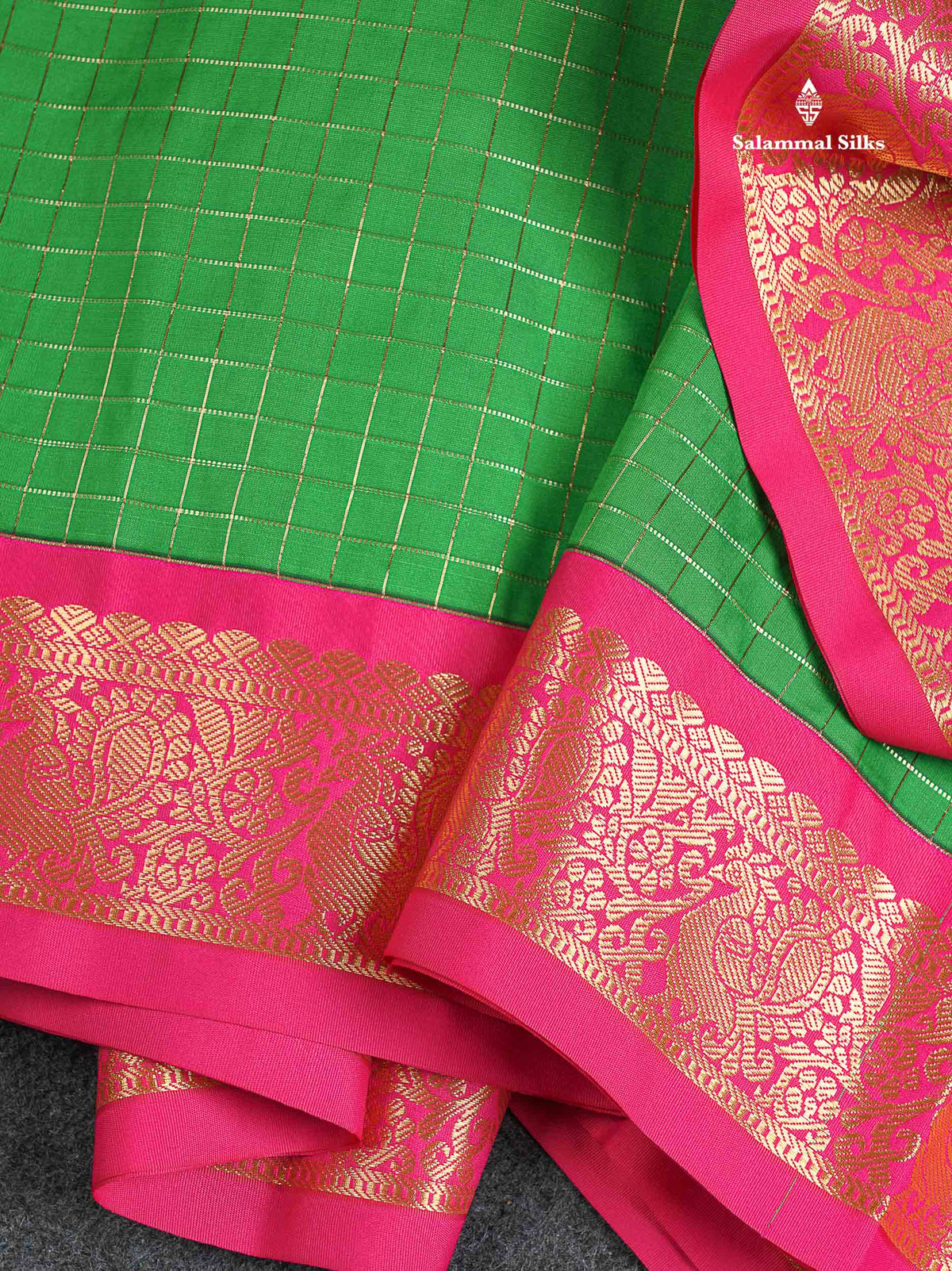 Semi Silk Saree - Brinjal Colour Body Checks With Contrast Pink Border | 9.5 Yards