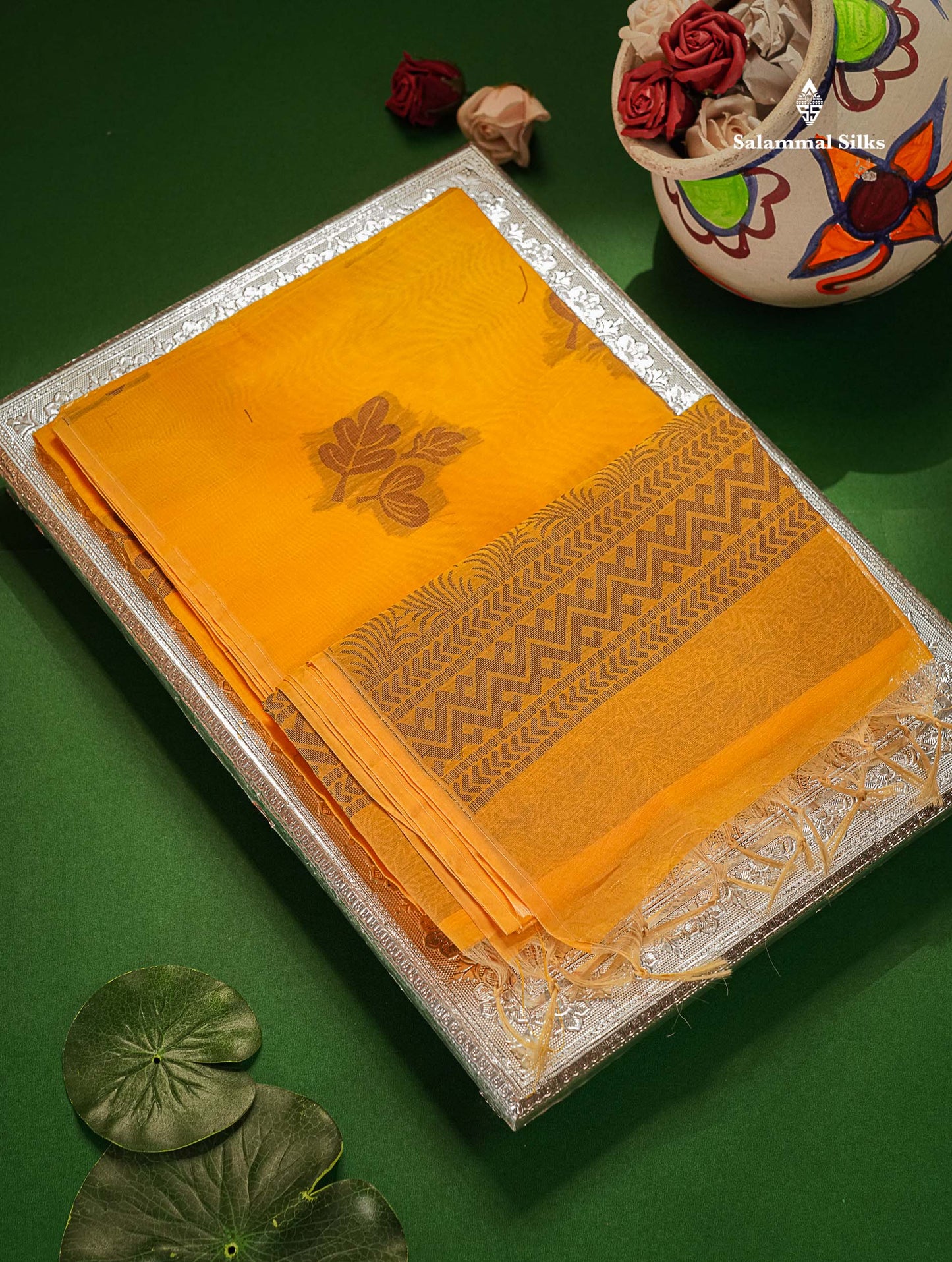 Cora Cotton Saree - Yellow Colour Body Thread Butta With Blouse