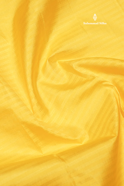 Korvai Yellow Pure Kanjivaram Silk Saree With Small Magenta Border