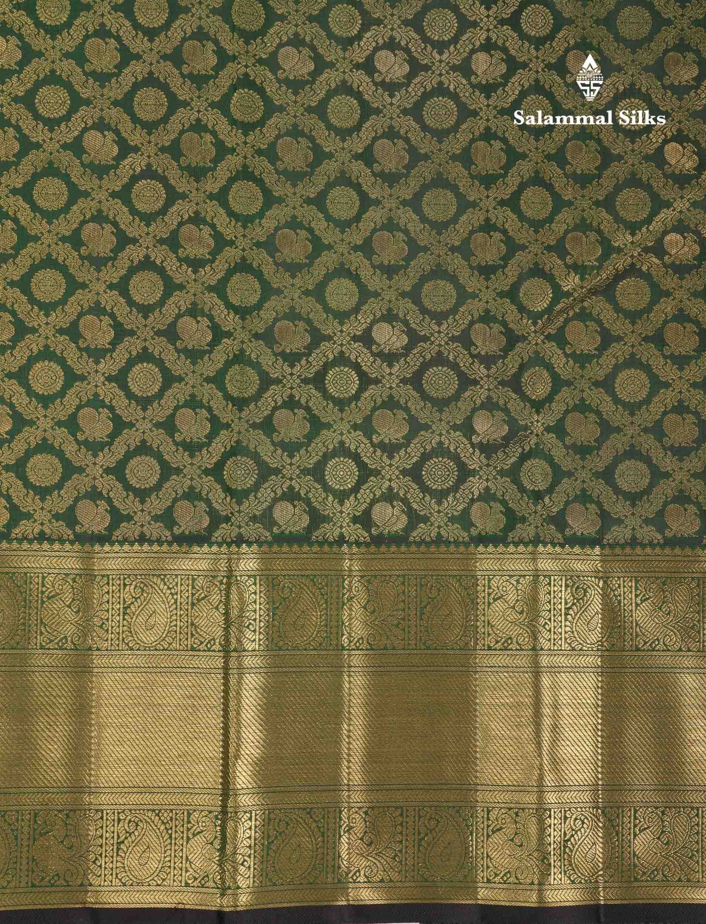 Beautiful Bottle Green Peacock & Chakaram Butta Bridal 2G Pure Kanjivaram Silk Saree With Traditional Evening Morning Border