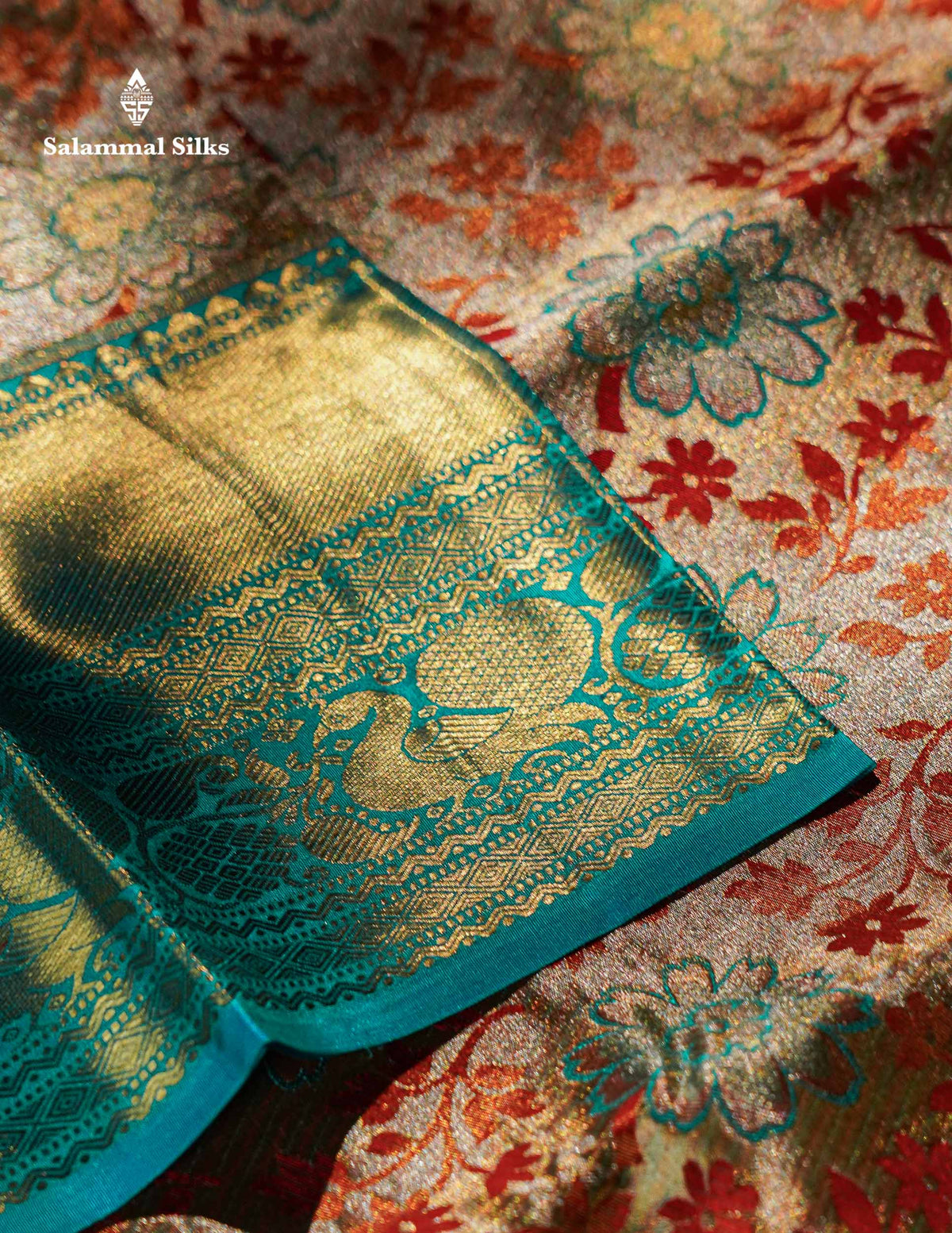 Cream Tissue Bridal Pure Kanjivaram Silk Saree With Sapphire Green Border