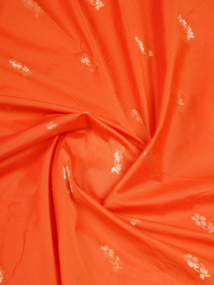 9.5 Yards Semi Silk Saree Orange with Contrast Bottle Green Traditional Rettapet Border