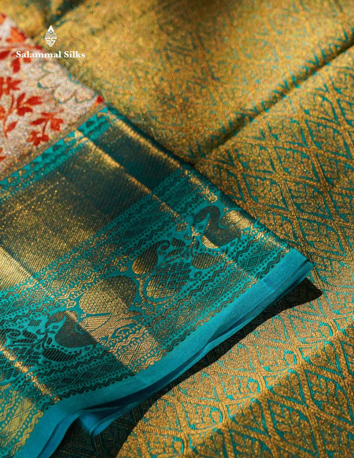 Cream Tissue Bridal Pure Kanjivaram Silk Saree With Sapphire Green Border