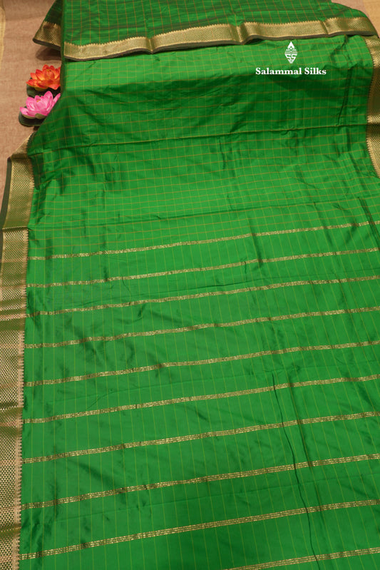 9 Yards Semi Silk Saree Green Colour with Gold Zari Border