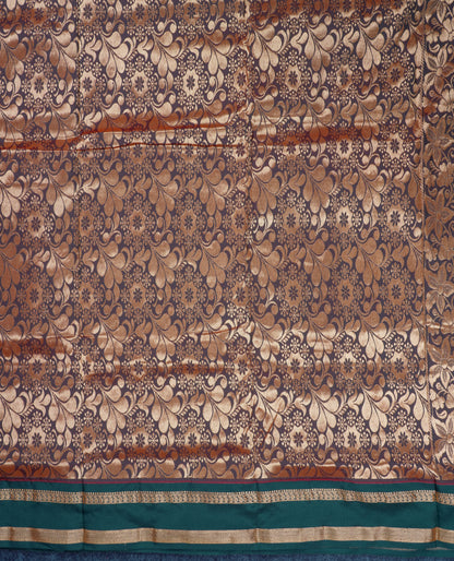 9.5 Yards Semi Silk Saree Pink with Contrast Bottle Green Traditional Rettapet Border
