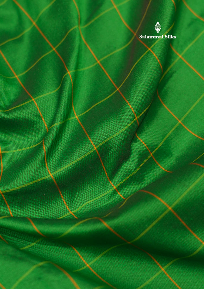 9 Yards Semi Silk Saree Green Colour with Gold Zari Border