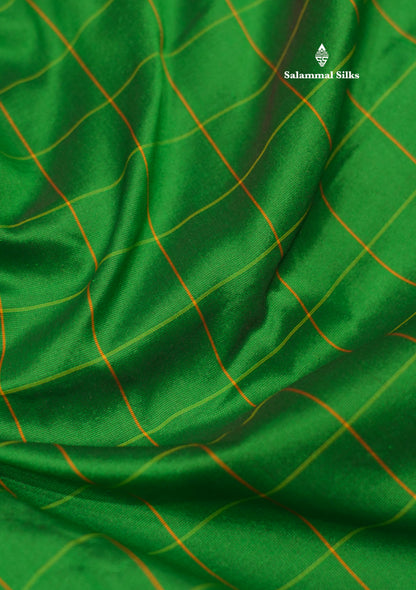 9 Yards Semi Silk Saree Green Colour with Gold Zari Border