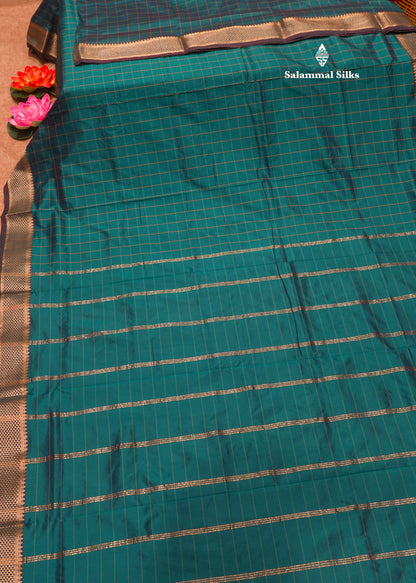 9 Yards Semi Silk Saree Green Colour with Gold Zari Border