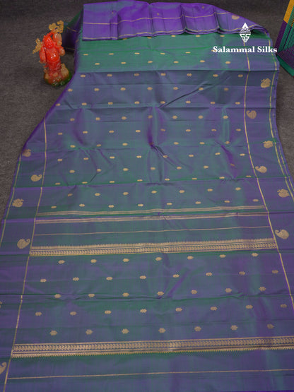 Beautiful Peacock Blue Pure Kanjivaram Silk Saree With Pure Zari Traditional Border